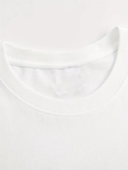 Women's Graphic Print T-Shirt - Round Neck Short Sleeve – White Knit Printed – view 3
