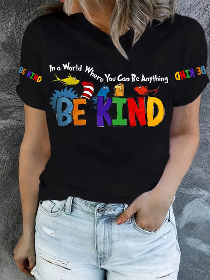 Women's Graphic Print T-Shirt - Round Neck Short Sleeve – White / Sizes 0XL–5XL detail view