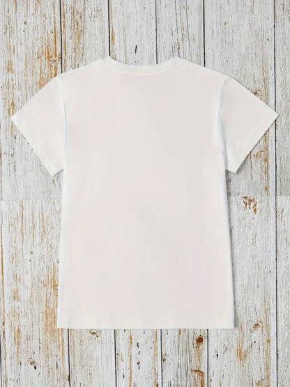 Women's Graphic Print T-Shirt - Round Neck Short Sleeve – White / Sizes 1XL–5XL detail view