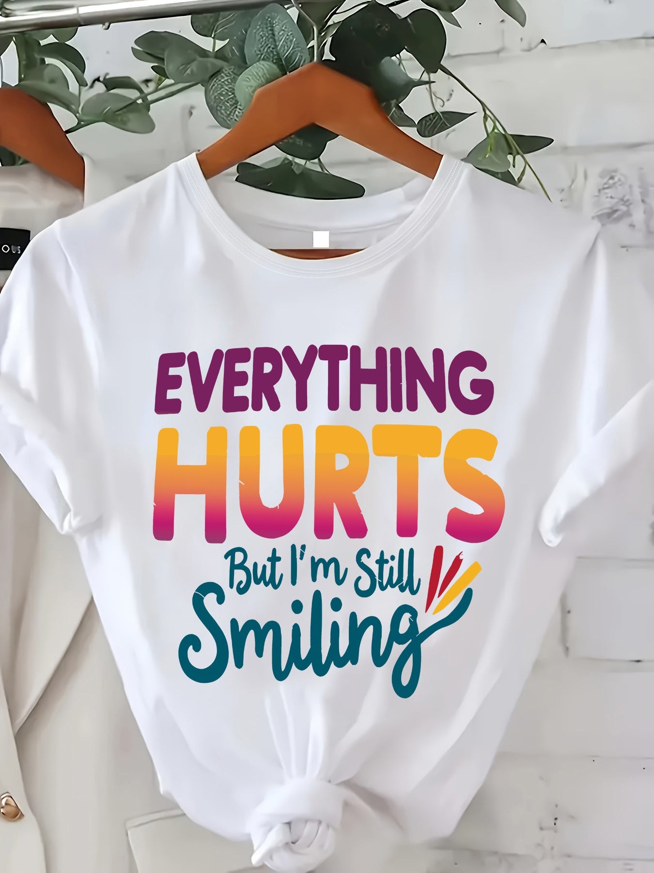 Women's Graphic Print T-Shirt - Round Neck Short Sleeve – White / Sizes 1XL–5XL detail view