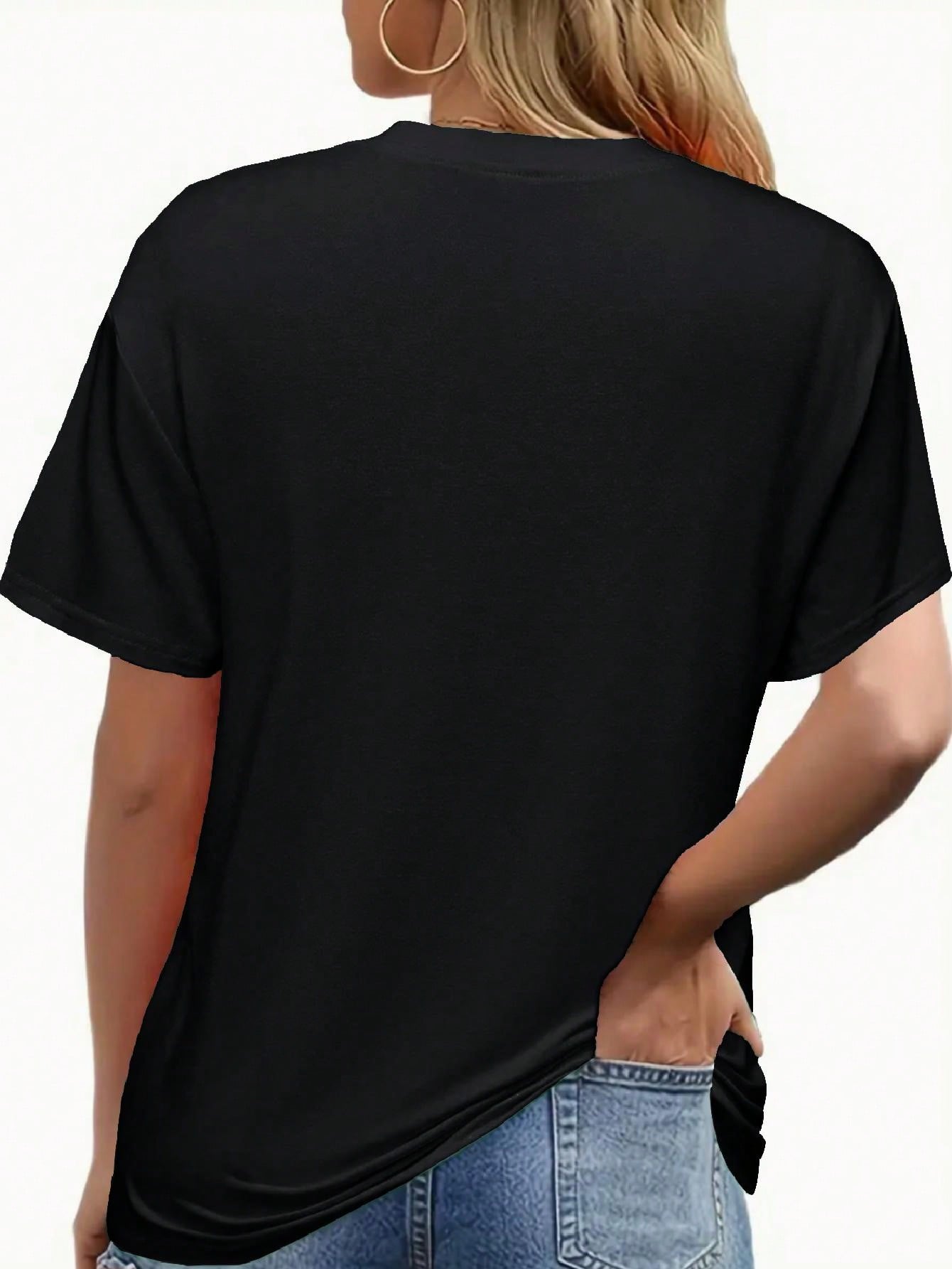 Women's Graphic Print T-Shirt - Short Sleeve – Black Polyester Printed – view 3