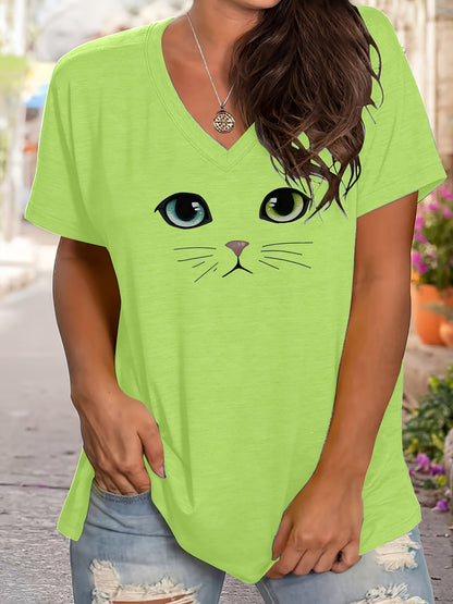 Women's Graphic Print T-Shirt - V-Neck Half Sleeve detail view