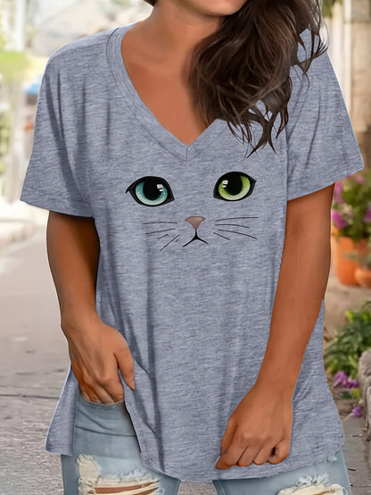 Women's Graphic Print T-Shirt - V-Neck Half Sleeve detail view