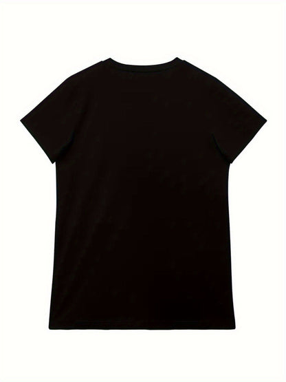 Women's Graphic Print T-Shirt - V-Neck Short Sleeve – Black detail view
