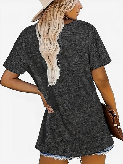 Women's Graphic Print T-Shirt - V-Neck Short Sleeve – Dark Gray detail view