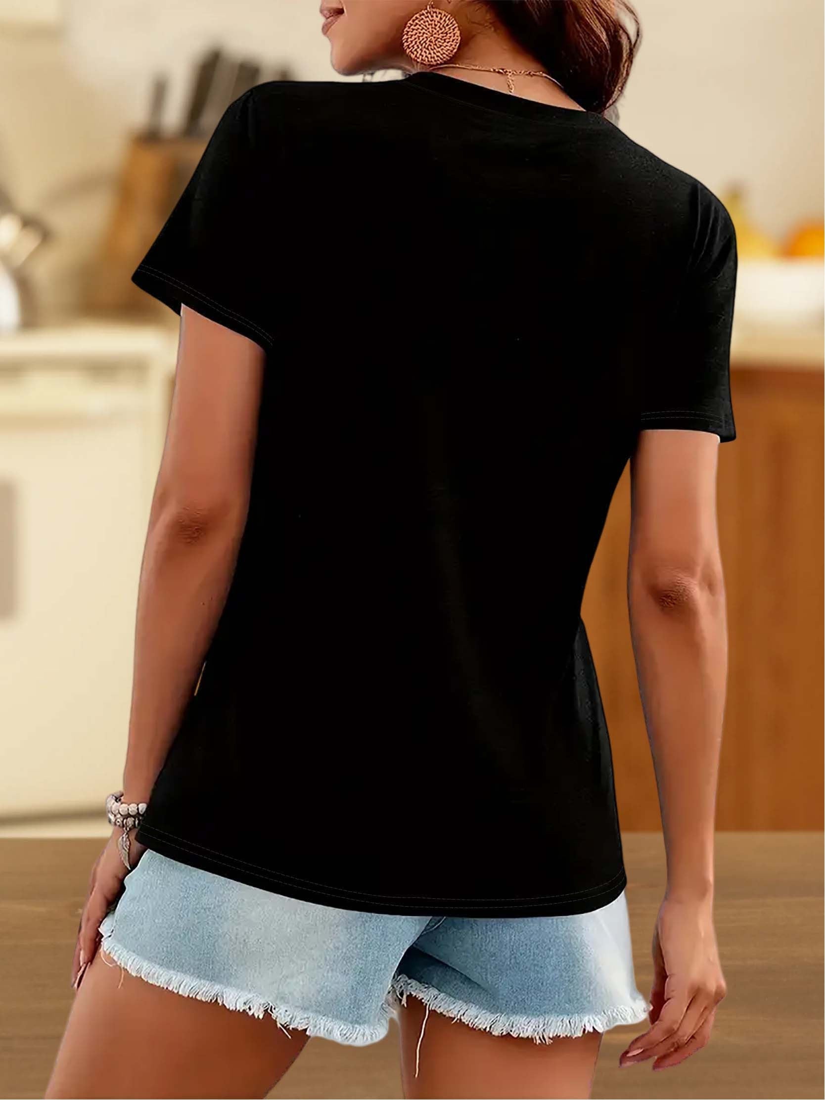 Women's Graphic Print T-Shirt - V-Neck Short Sleeve – Dark Gray / Orange detail view