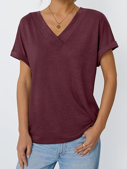 Women's Graphic Print T-Shirt - V-Neck Short Sleeve – Deep Red detail view