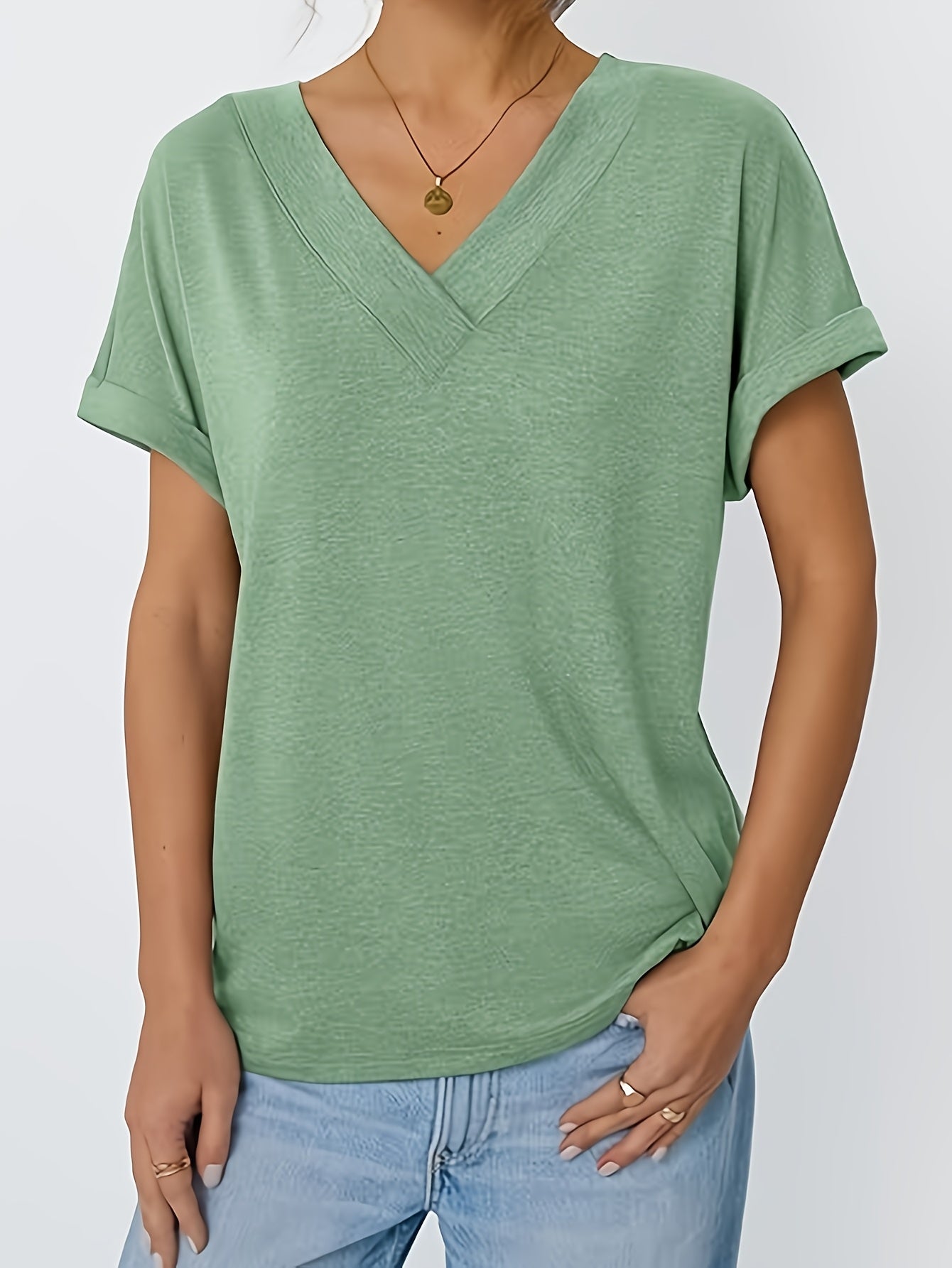 Women's Graphic Print T-Shirt - V-Neck Short Sleeve – Deep Red detail view