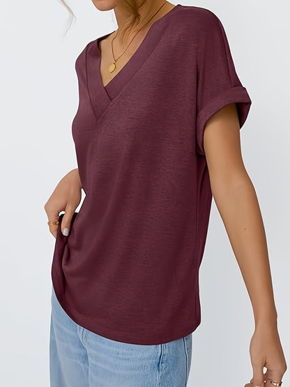 Women's Graphic Print T-Shirt - V-Neck Short Sleeve – Deep Red detail view