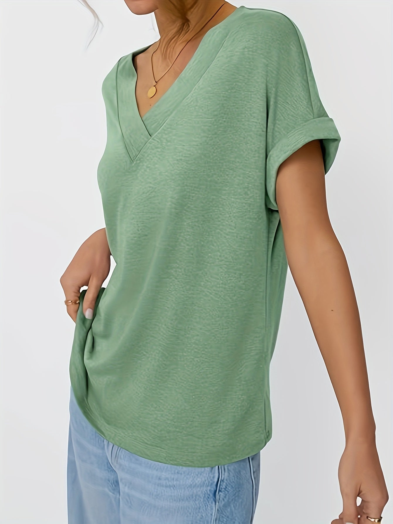 Women's Graphic Print T-Shirt - V-Neck Short Sleeve – Deep Red detail view