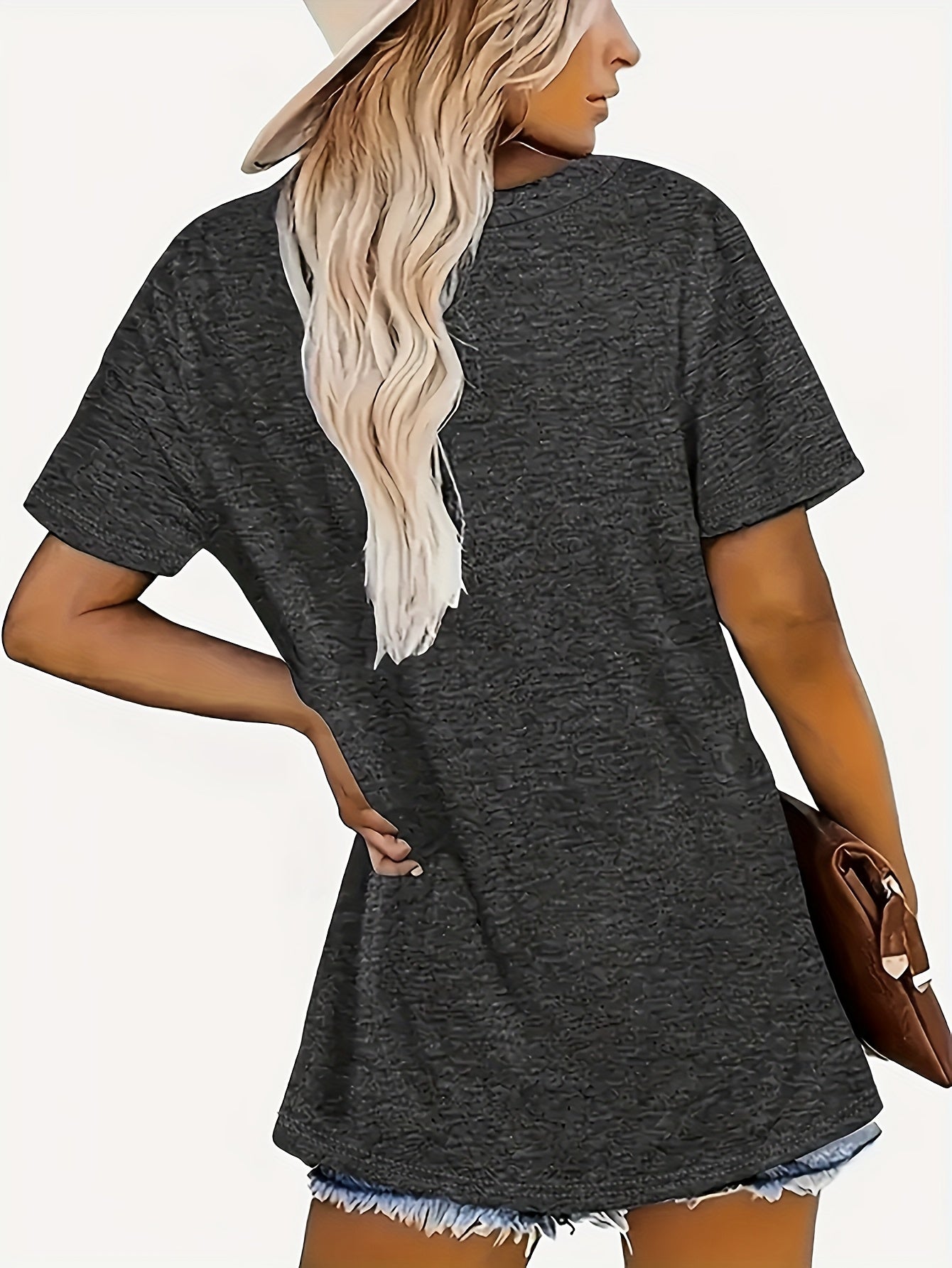 Women's Graphic Print T-Shirt - V-Neck Short Sleeve – Light Grey / Orange detail view