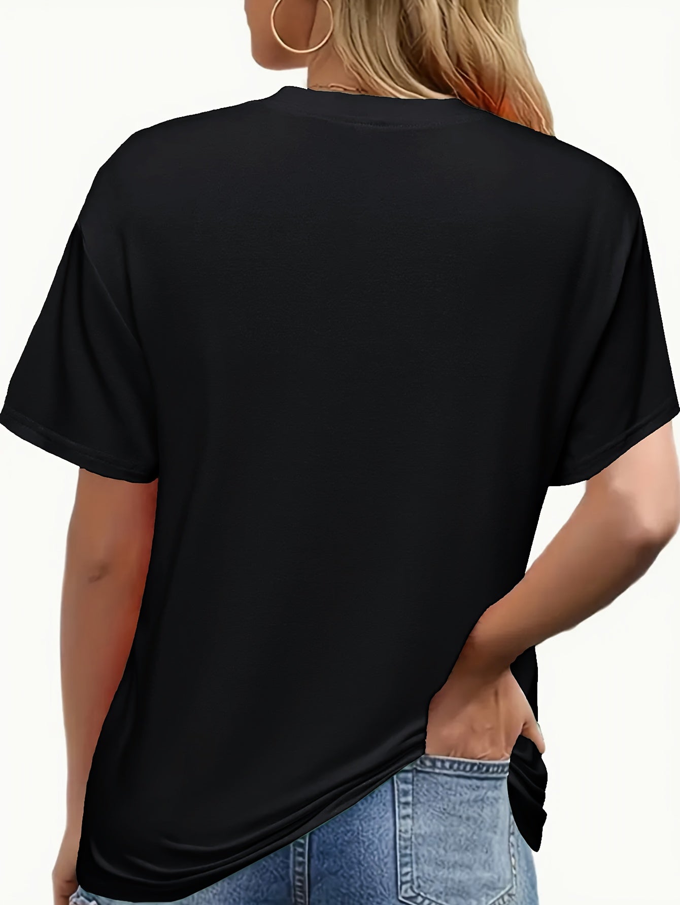 Women's Graphic Print T-Shirt - V-Neck Short Sleeve – White / Black – view 10
