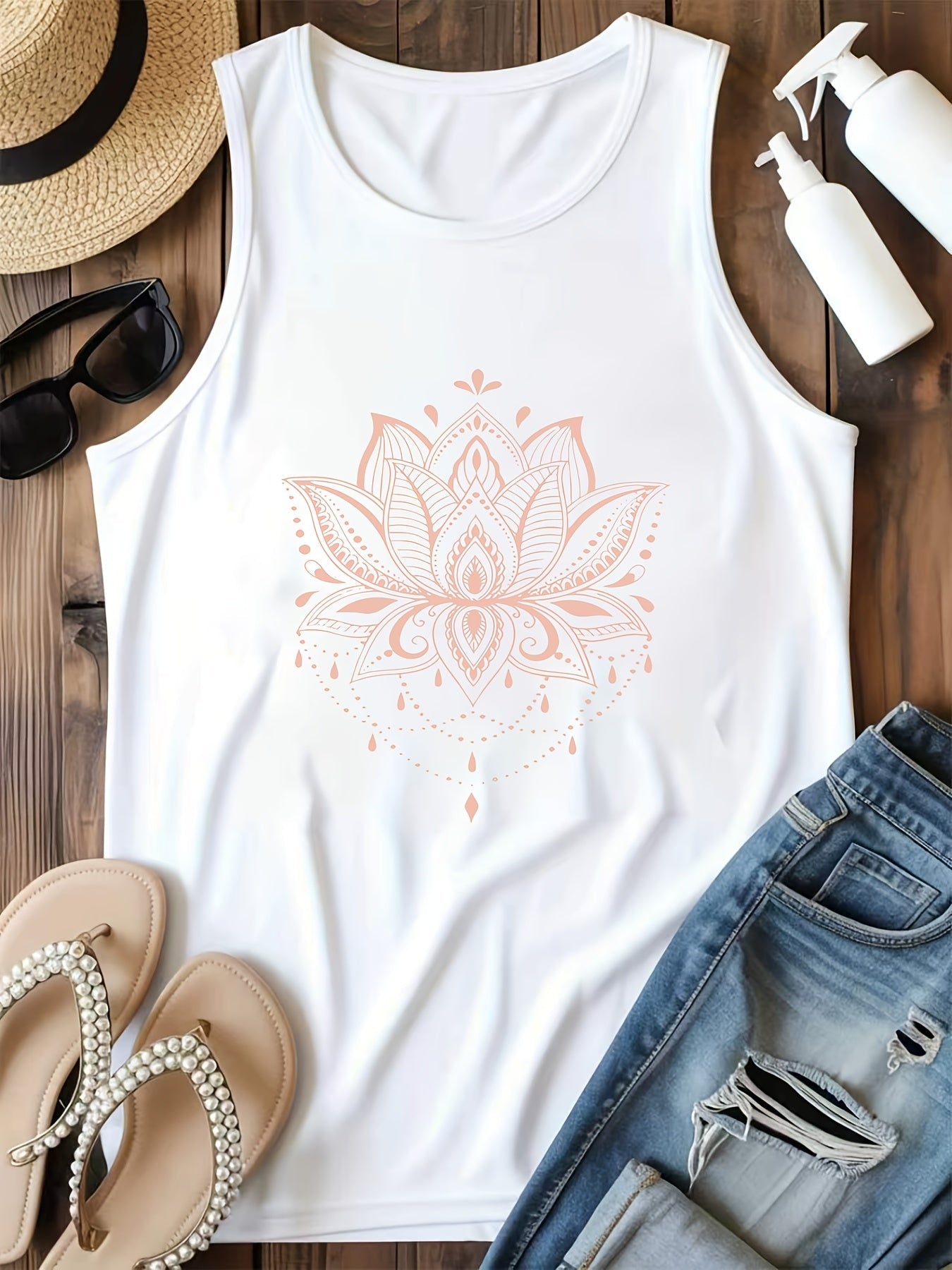 Women's Graphic Print Tank Top - Classic Neck Sleeveless – Black option – view 2
