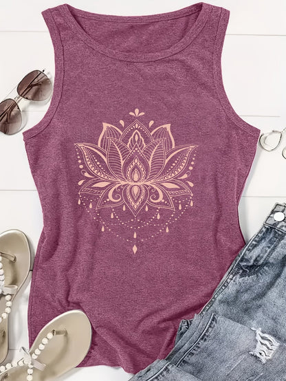 Women's Graphic Print Tank Top - Classic Neck Sleeveless – Black option – view 4