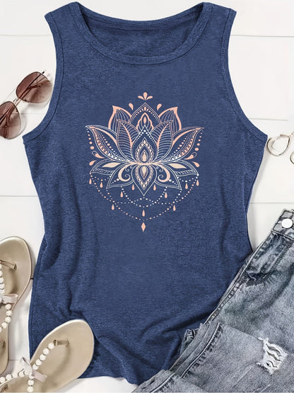 Women's Graphic Print Tank Top - Classic Neck Sleeveless – Black option – view 6