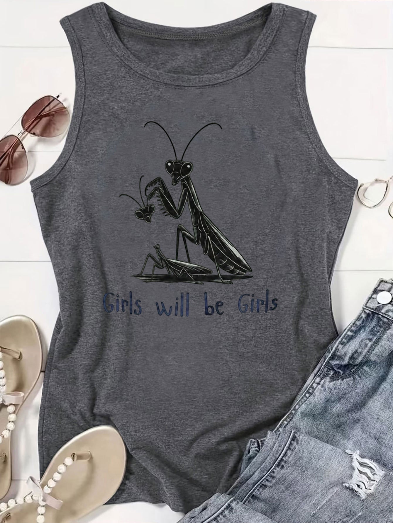 Women's Graphic Print Tank Top - Crew Neck – Sizes 1XL–5XL detail view