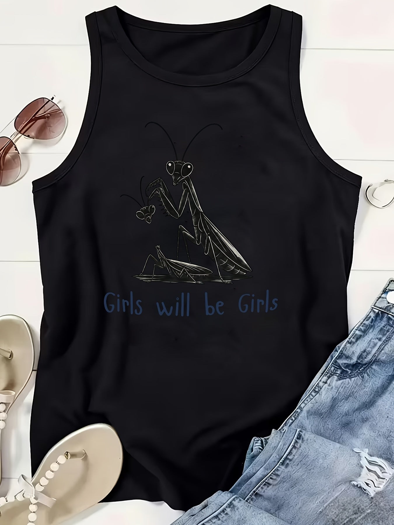 Women's Graphic Print Tank Top - Crew Neck – Sizes 1XL–5XL – Gray option – view 4