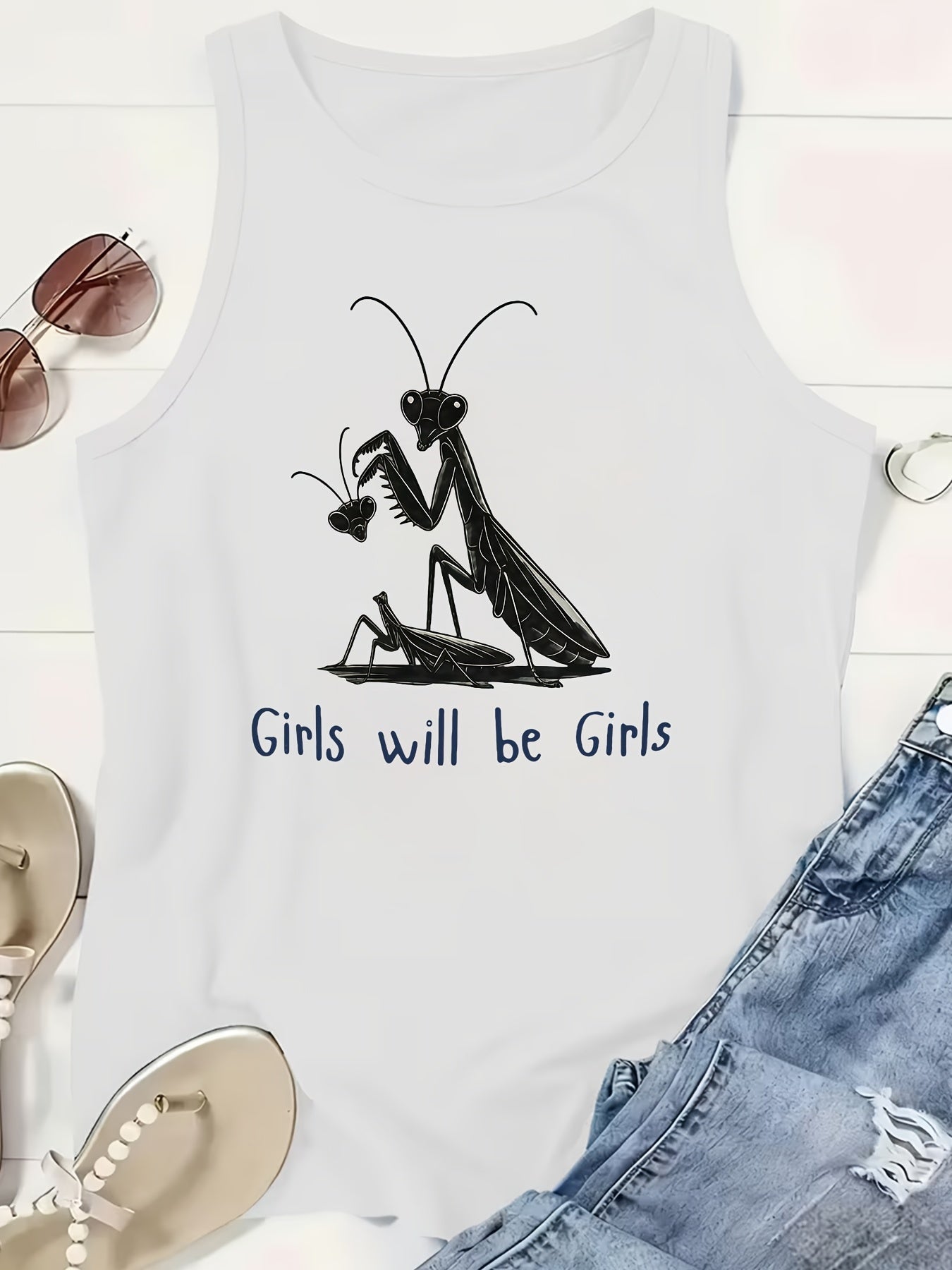 Women's Graphic Print Tank Top - Crew Neck – Sizes 1XL–5XL – Gray option – view 5