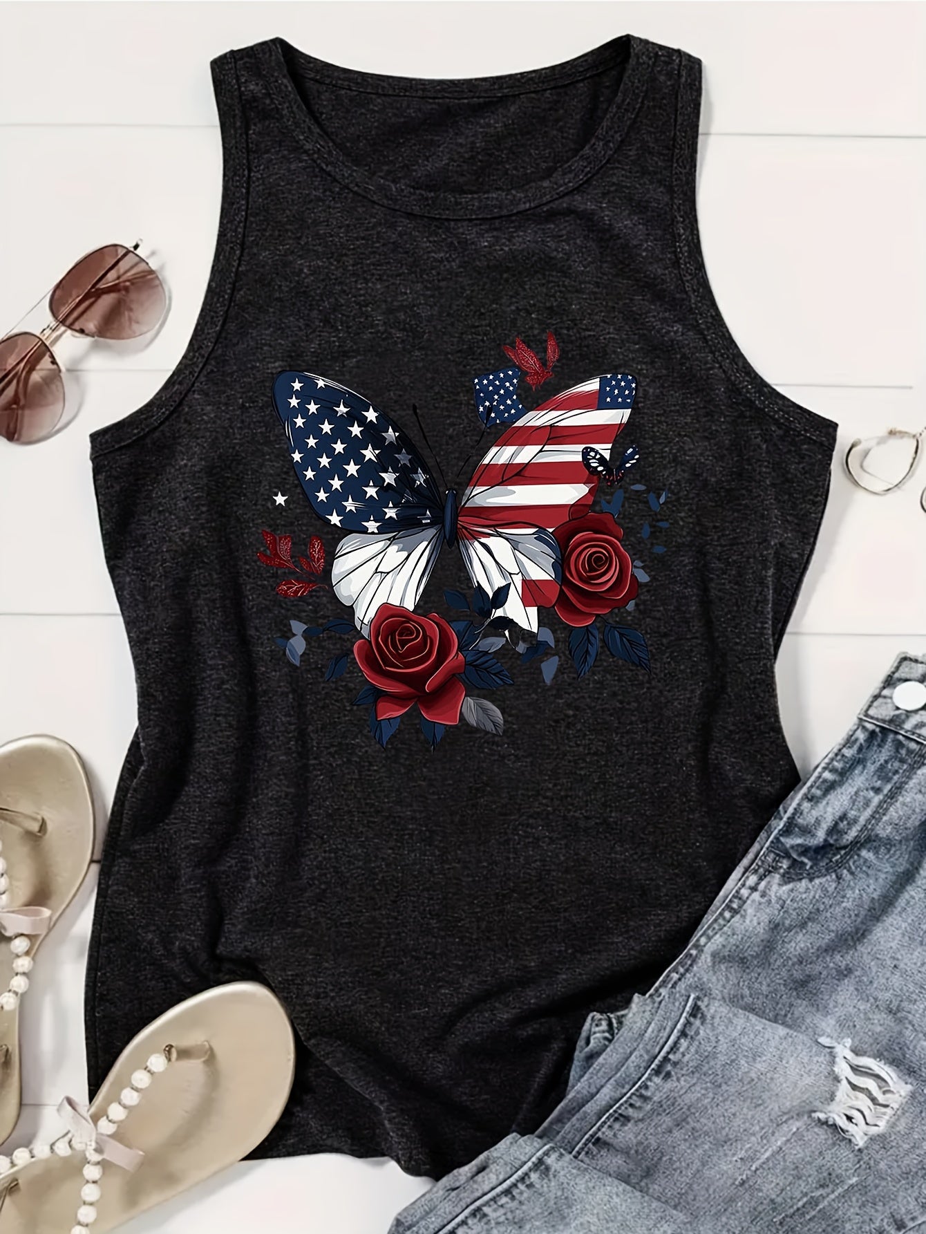 Women's Graphic Print Tank Top - Crew Neck Sleeveless – 6-Color Selection detail view