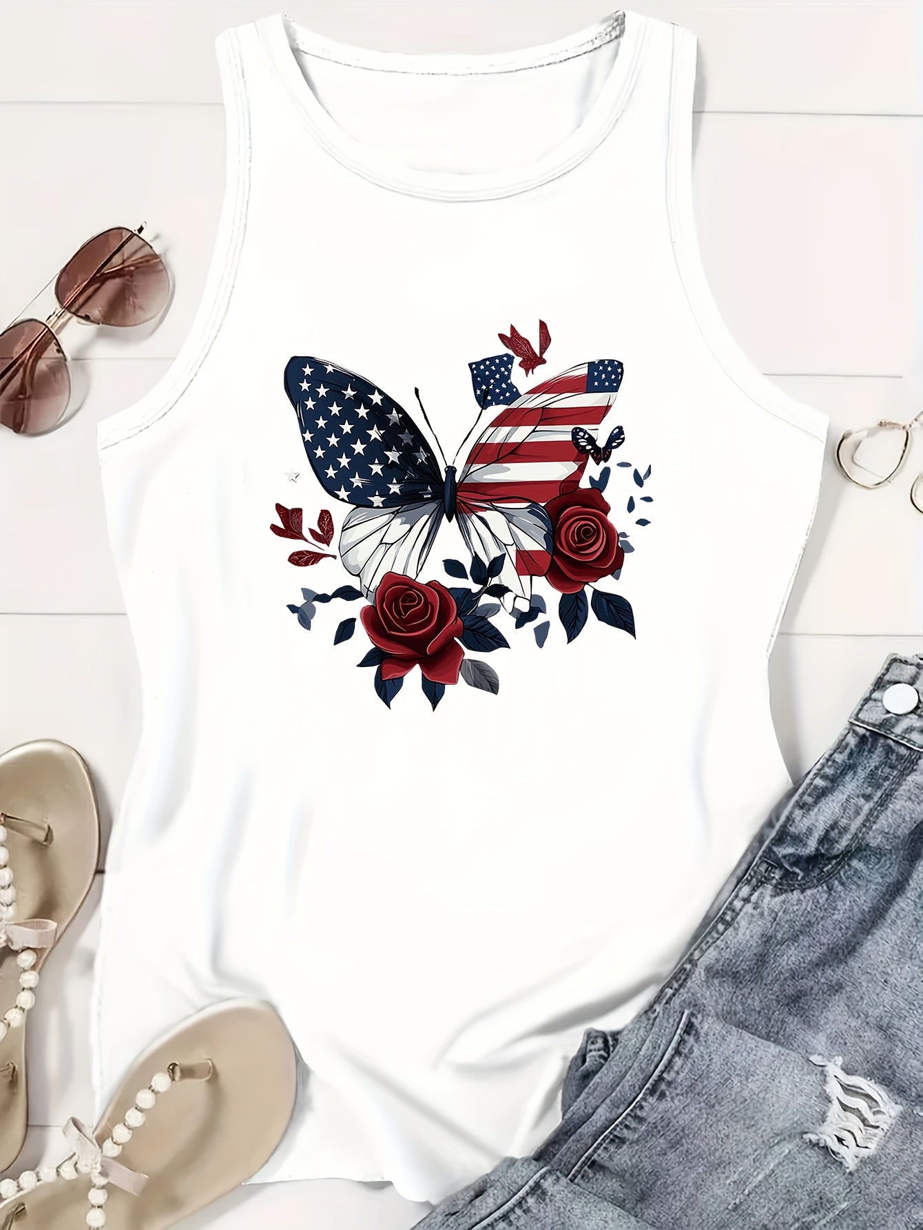 Women's Graphic Print Tank Top - Crew Neck Sleeveless – 6-Color Selection detail view
