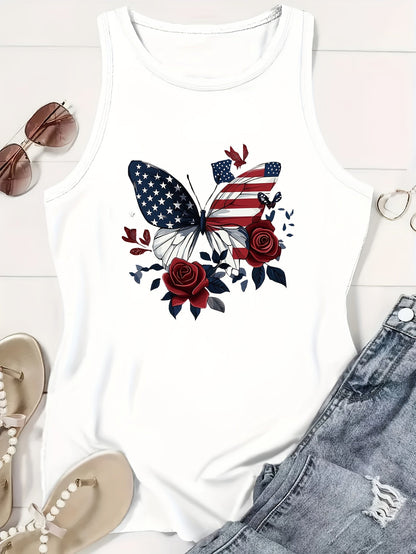 Women's Graphic Print Tank Top - Crew Neck Sleeveless – 6-Color Selection detail view