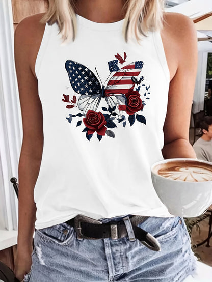 Women's Graphic Print Tank Top - Crew Neck Sleeveless – 6-Color Selection detail view