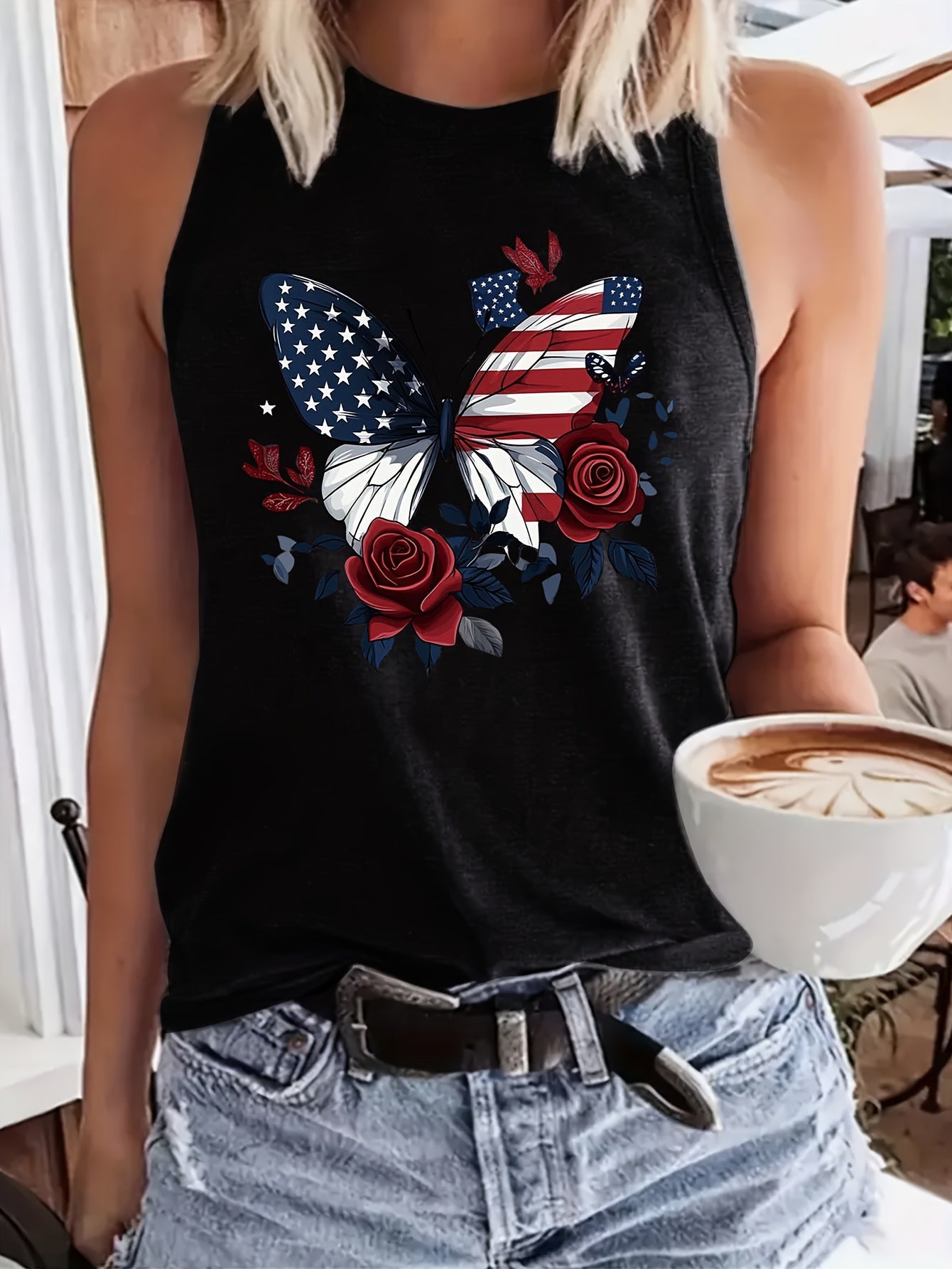 Women's Graphic Print Tank Top - Crew Neck Sleeveless – 6-Color Selection detail view
