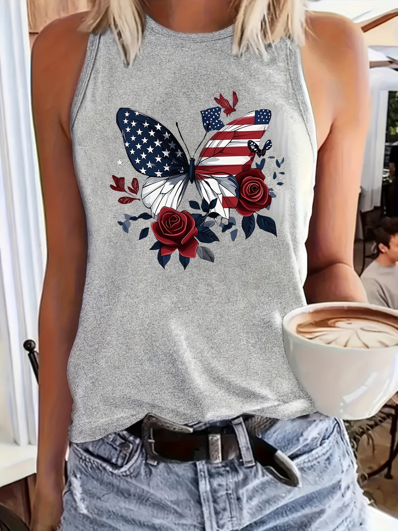 Women's Graphic Print Tank Top - Crew Neck Sleeveless – 6-Color Selection detail view