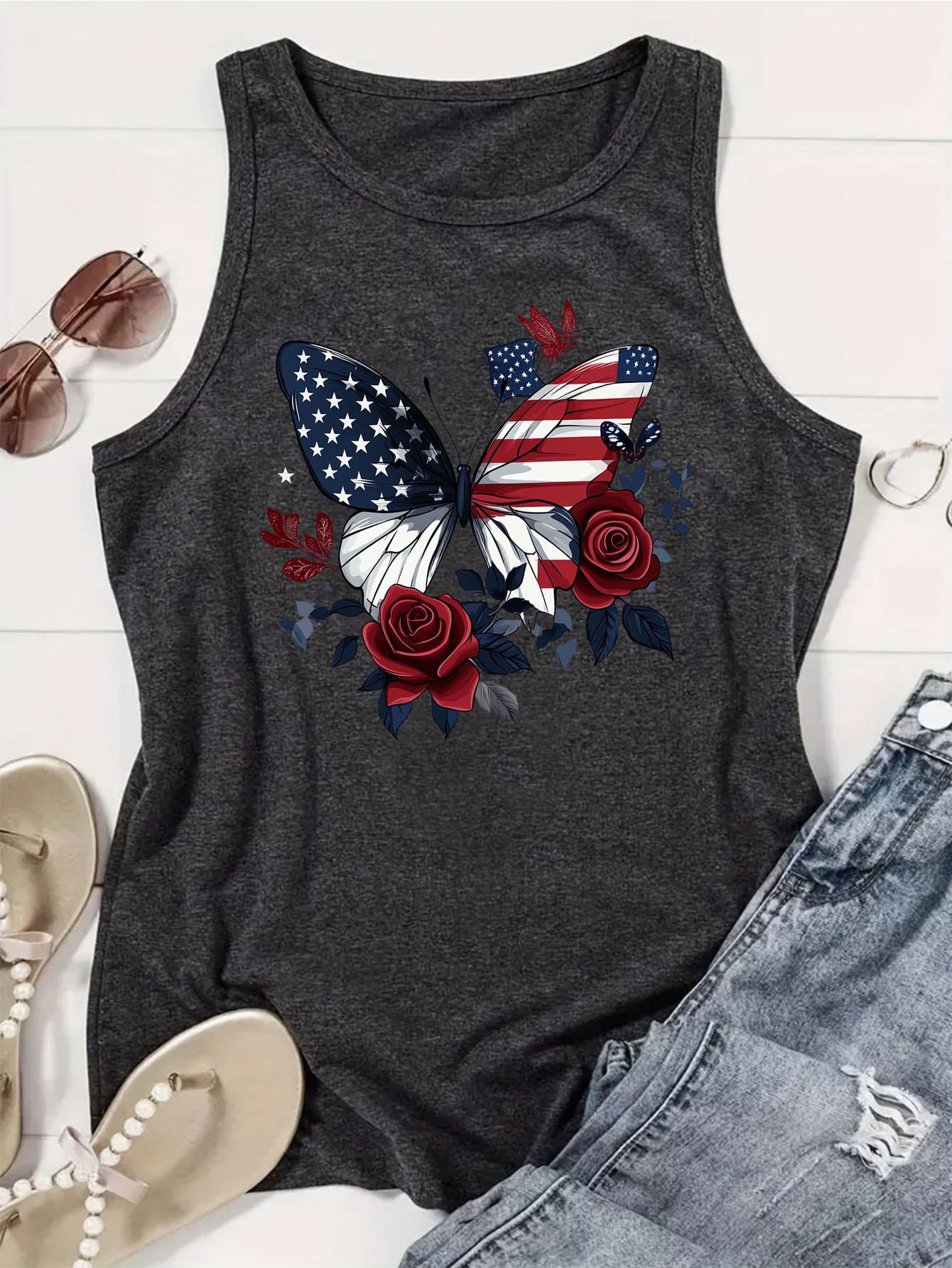 Women's Graphic Print Tank Top - Crew Neck Sleeveless – 6-Color Selection – Gray option – view 2
