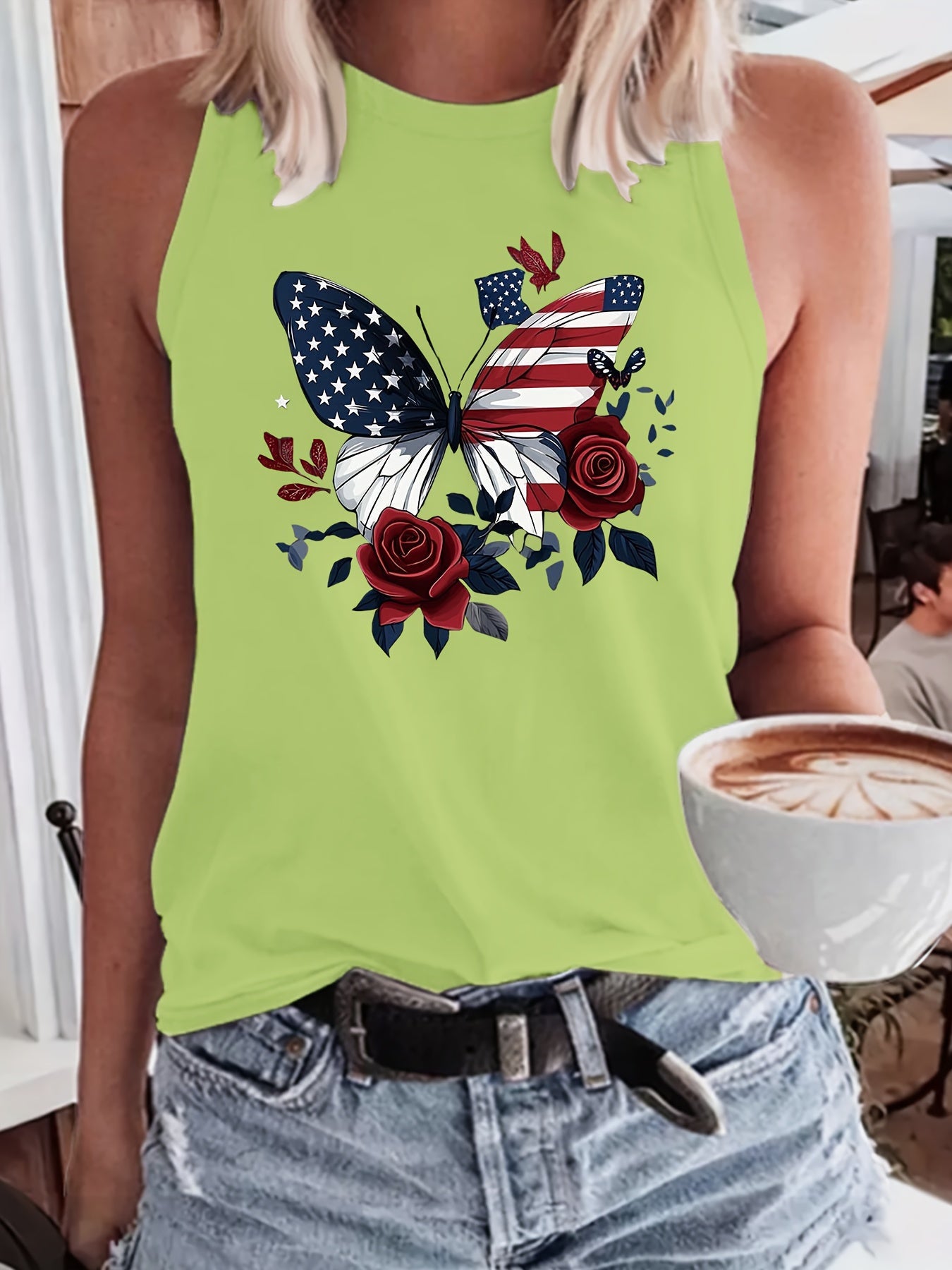 Women's Graphic Print Tank Top - Crew Neck Sleeveless – 6-Color Selection – Gray option – view 5