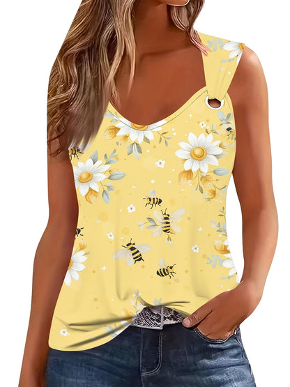 Women's Graphic Print Tank Top - Crew Neck – Yellow – Yellow option – main product image