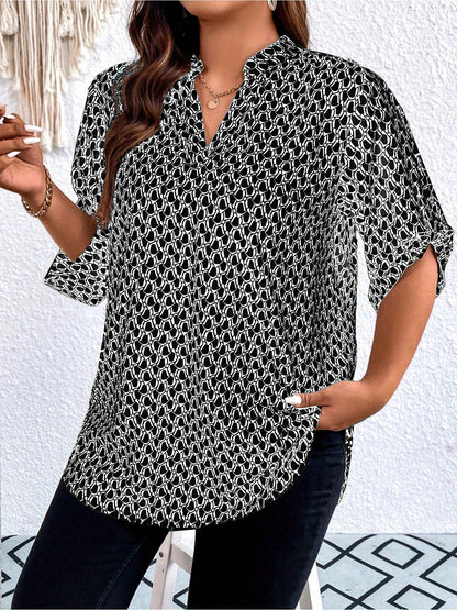 Women's Graphic Print Tunic - Collared Short Sleeve – view 7