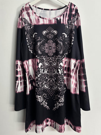 Women's Graphic Print Tunic - Crew Neck Long Sleeve detail view