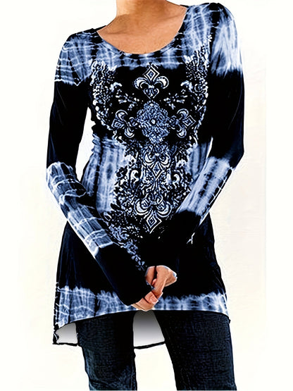 Women's Graphic Print Tunic - Crew Neck Long Sleeve detail view