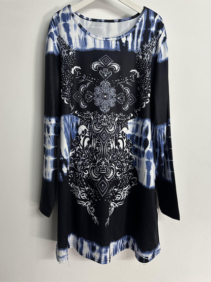 Women's Graphic Print Tunic - Crew Neck Long Sleeve detail view