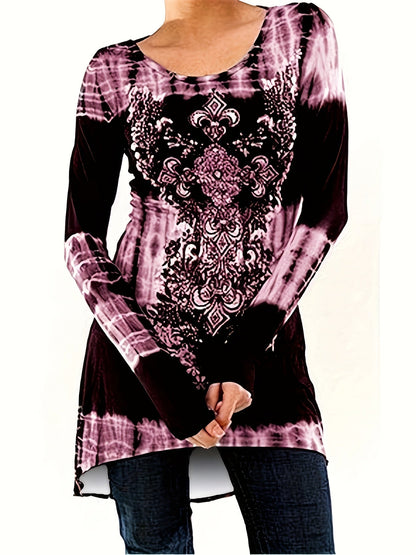 Women's Graphic Print Tunic - Crew Neck Long Sleeve – Black option – view 2