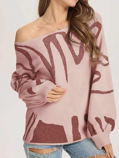 Women's Graphic Pullover Sweater - Boat Neck Lantern Sleeve detail view