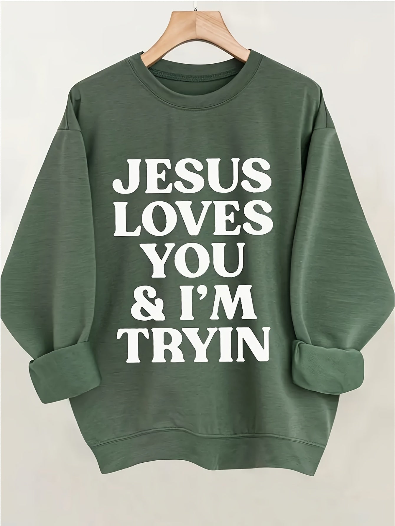 Women's Graphic Sweater - Relaxed Fit Crew Neck – Green option – main product image