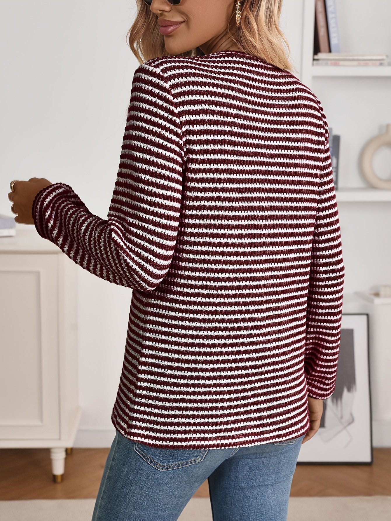 Women's Graphic Sweater - V-Neck Long Sleeve detail view