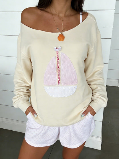 Women's Graphic Sweatshirt - Regular Fit Classic Neck – Apricot detail view