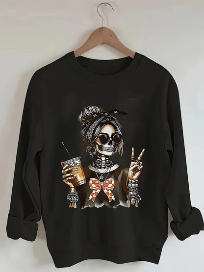 Women's Graphic Sweatshirt - Regular Fit Classic Neck – Black / White detail view