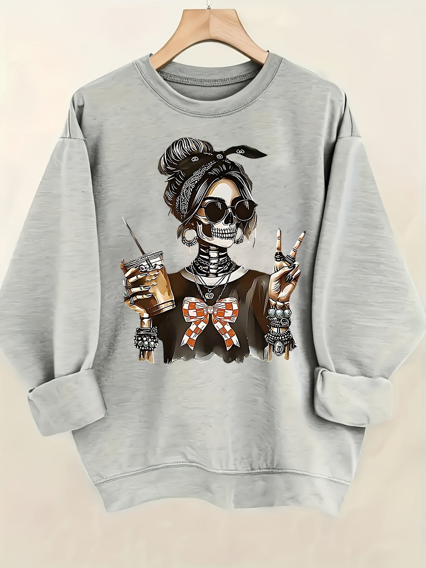 Women's Graphic Sweatshirt - Regular Fit Classic Neck – Black / White detail view