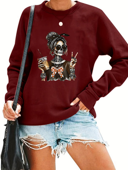 Women's Graphic Sweatshirt - Regular Fit Classic Neck – Black / White detail view