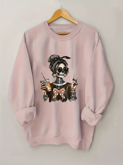 Women's Graphic Sweatshirt - Regular Fit Classic Neck – Black / White detail view