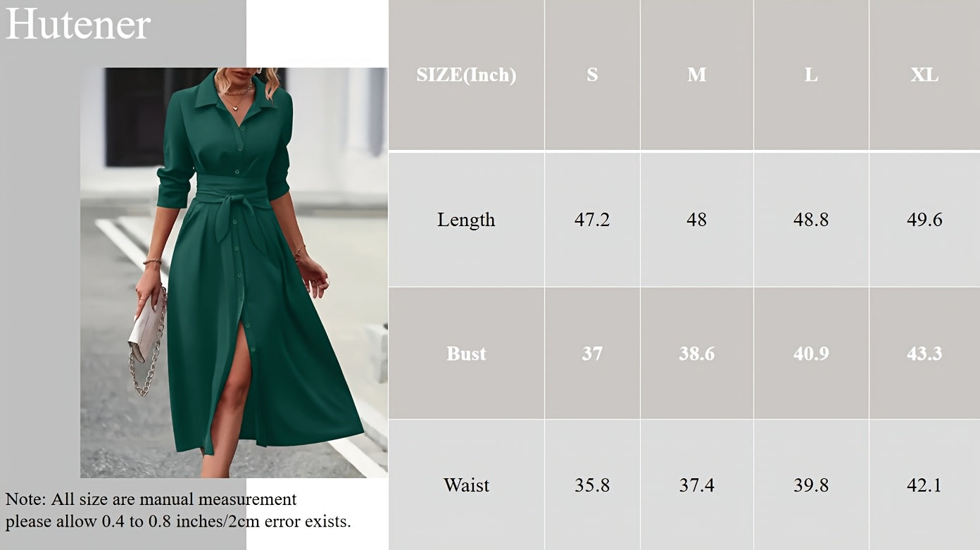 Women's Green Wrap Shirt Dress – Long Sleeve Belted Style detail view