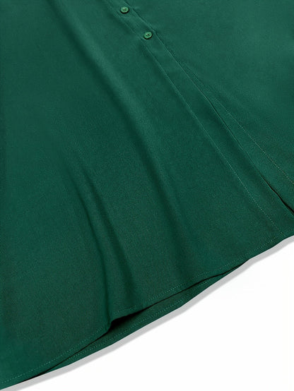 Women's Green Wrap Shirt Dress – Long Sleeve Belted Style detail view