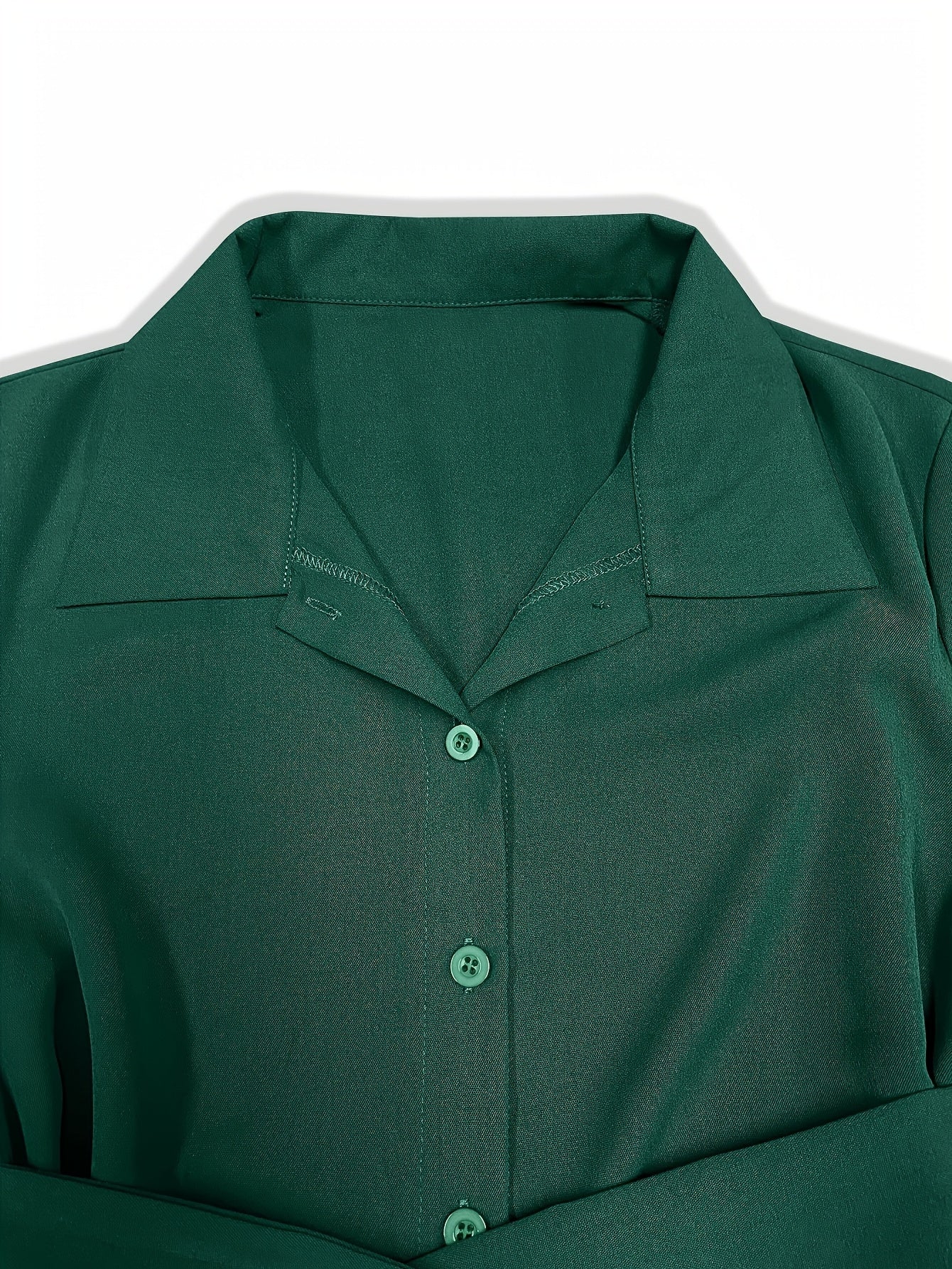 Women's Green Wrap Shirt Dress – Long Sleeve Belted Style detail view