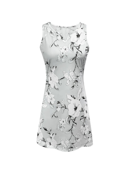 Women's Grey Floral Casual Dress - Sleeveless detail view
