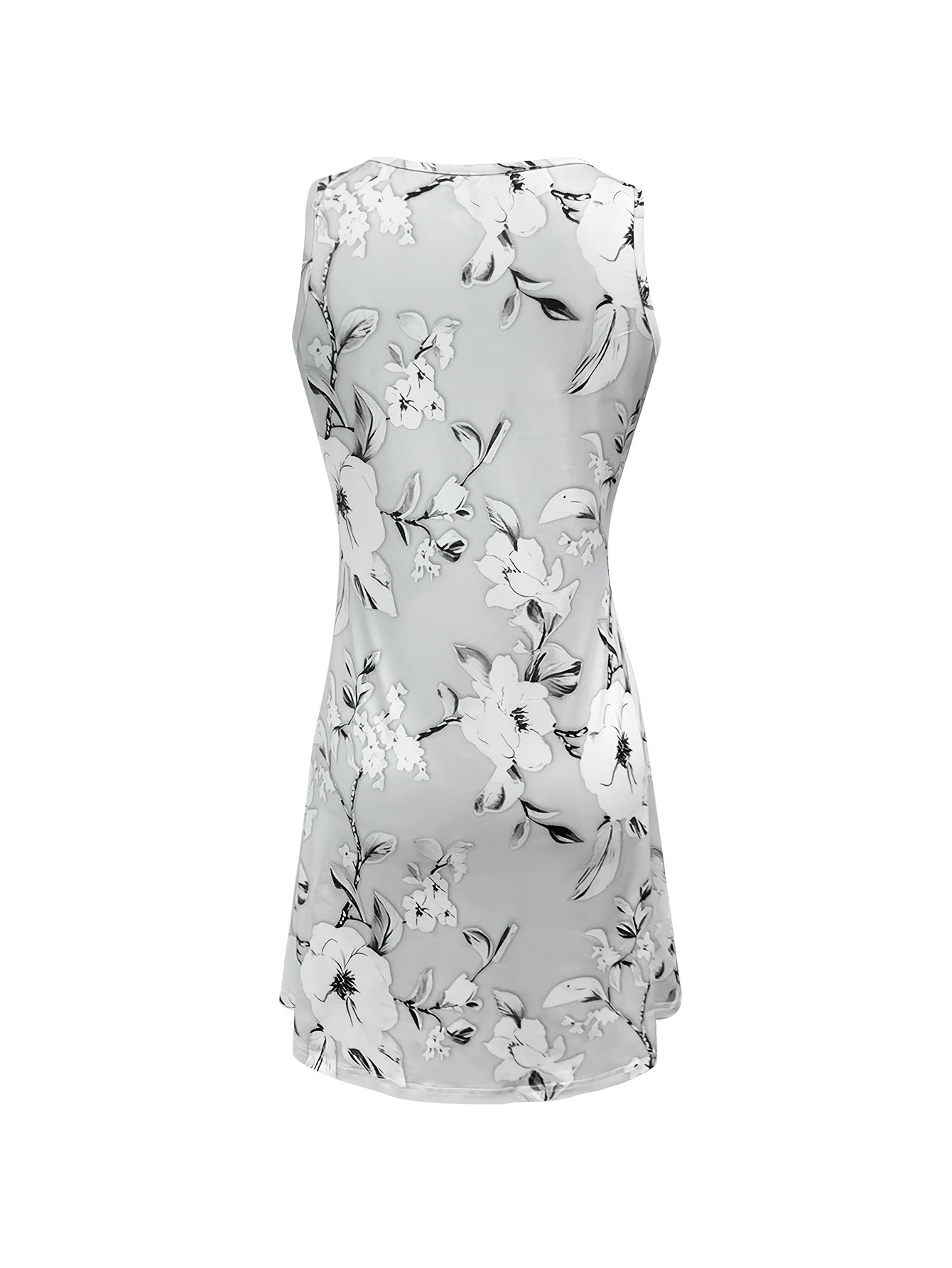 Women's Grey Floral Casual Dress - Sleeveless detail view
