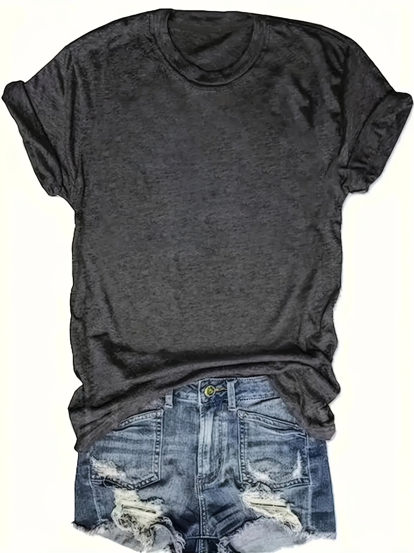 Women's Heart Graphic T-Shirt - Round Neck Short Sleeve – Dark Gray detail view